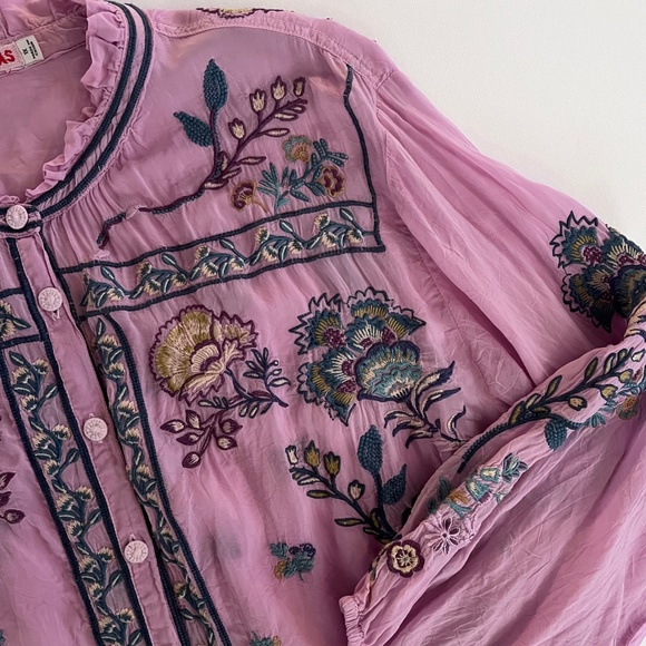 Johnny Was Medina Embroidered Blouse Lavender Herb 1X EUC #bohochic - Picture 4 of 9